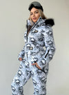Зимовий one-piece ski suit KRUTYAKOV BLACK WHITE SKULLS для жінок з утепленням, капюшоном і яскравим дизайнерським принтом
