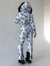 Теплий жіночий ski suit KRUTYAKOV з капюшоном і хутром у стильному чорно-білому дизайні BLACK WHITE SKULLS