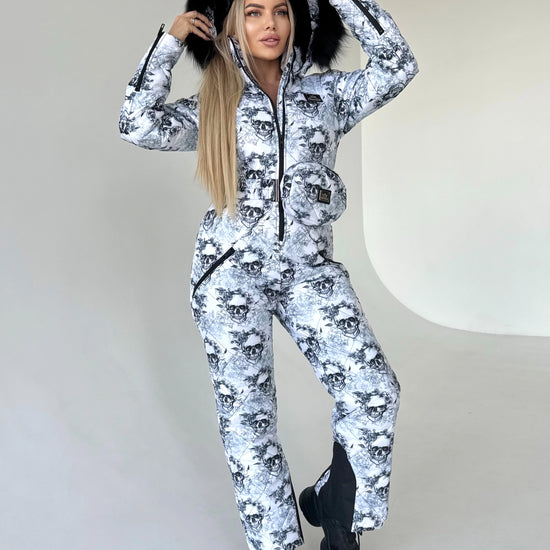 Жіночий комбінезон KRUTYAKOV BLACK WHITE SKULLS для активної зими, лиж, сноуборду, подорожей і стильного winter look