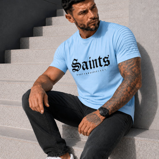 Чоловіча футболка SAINTS світло-блакитного кольору з ребристими деталями