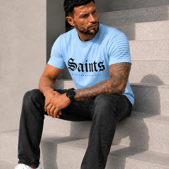 Чоловіча дизайнерська футболка SAINTS блакитна з фактурними плечима