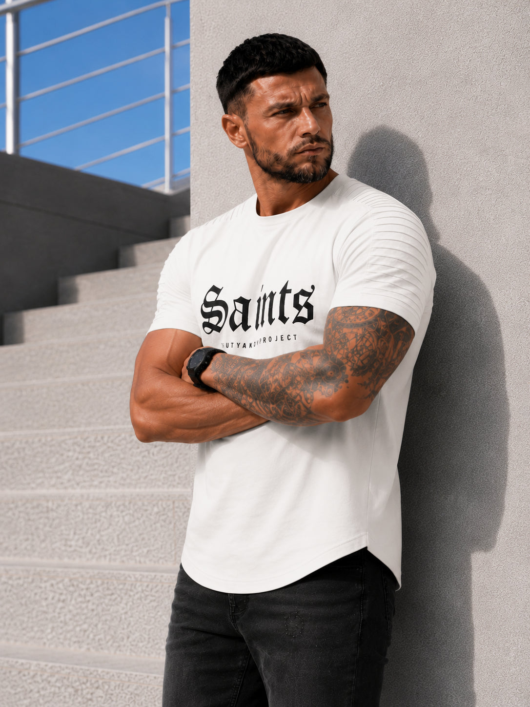 Біла чоловіча футболка SAINTS KRUTYAKOV преміального дизайну