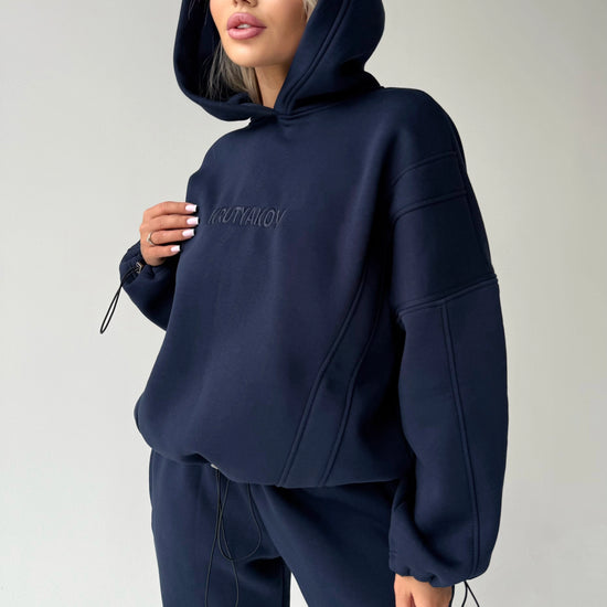 Стильний темно-синій костюм Erika з oversize толстовкою та штанами