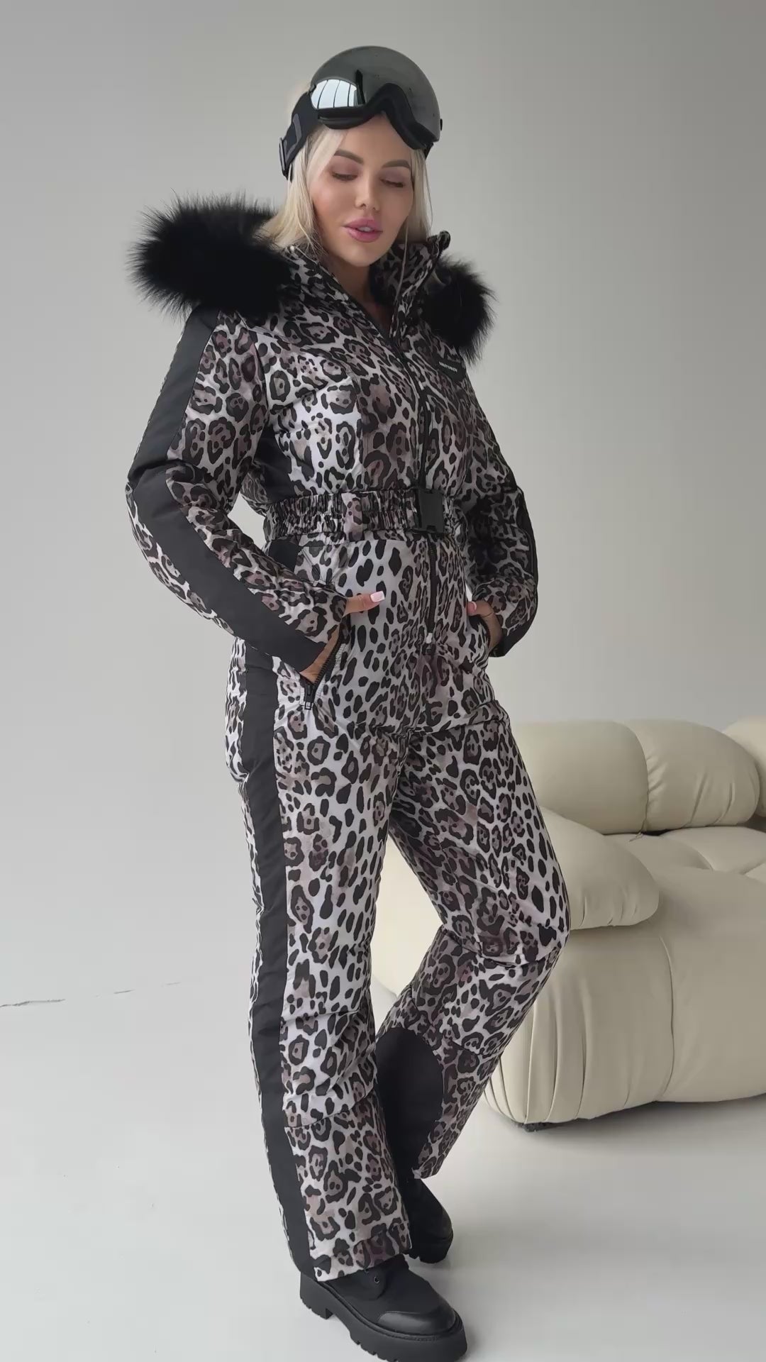 Лижний жіночий комбінезон LEO STRIPE з хутром